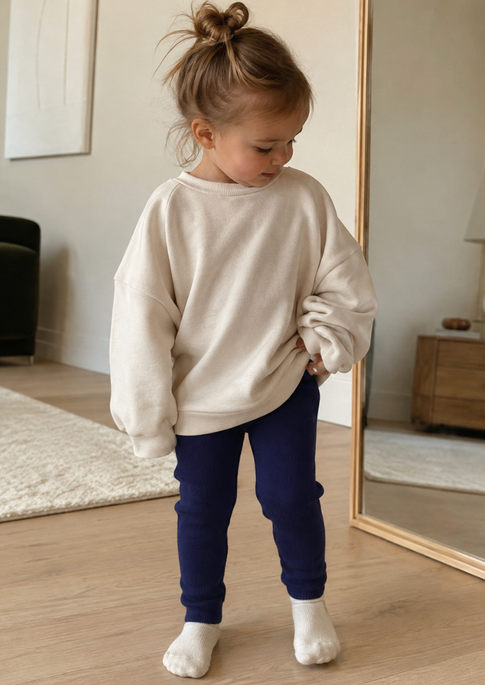Organic Cotton Sweater-Knit Baby Leggings with Pockets - Navy Blue