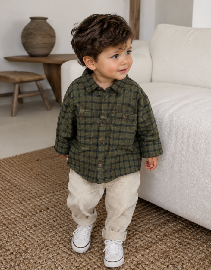 Mid-Green Plaid Flannel Cotton Shirt