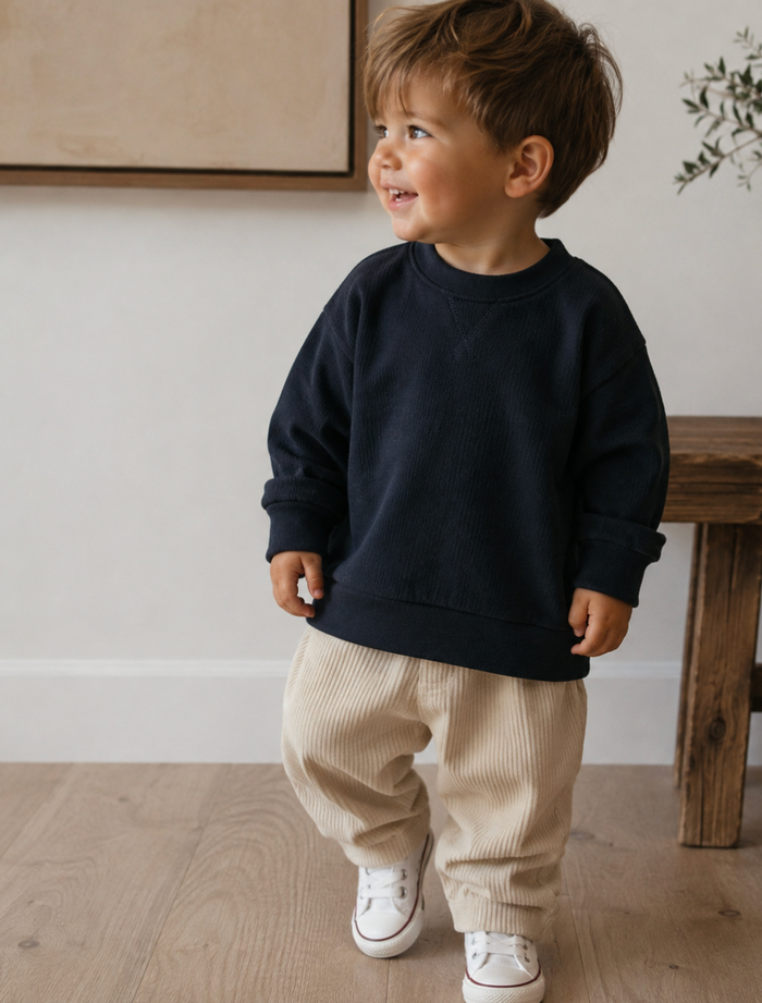 Quinn French Terry Relaxed Pullover Sweatshirt: Navy