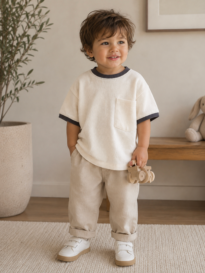 Ribbed Ecru Pocket Shirt
