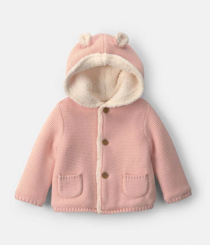 Baby Girl Bear Sweater Knit Hooded Jacket
