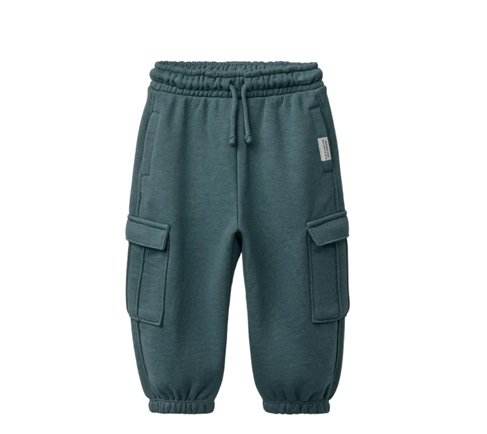 Fleece Cargo Baby Joggers - Petrol Blue