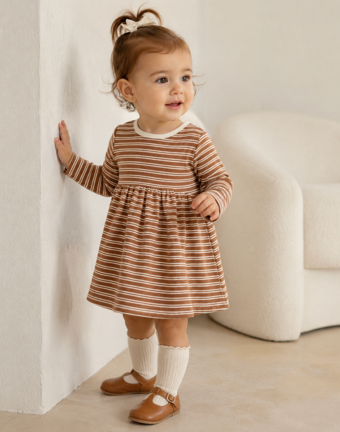 Cedar Micro Stripe Ribbed Long Sleeve Dress