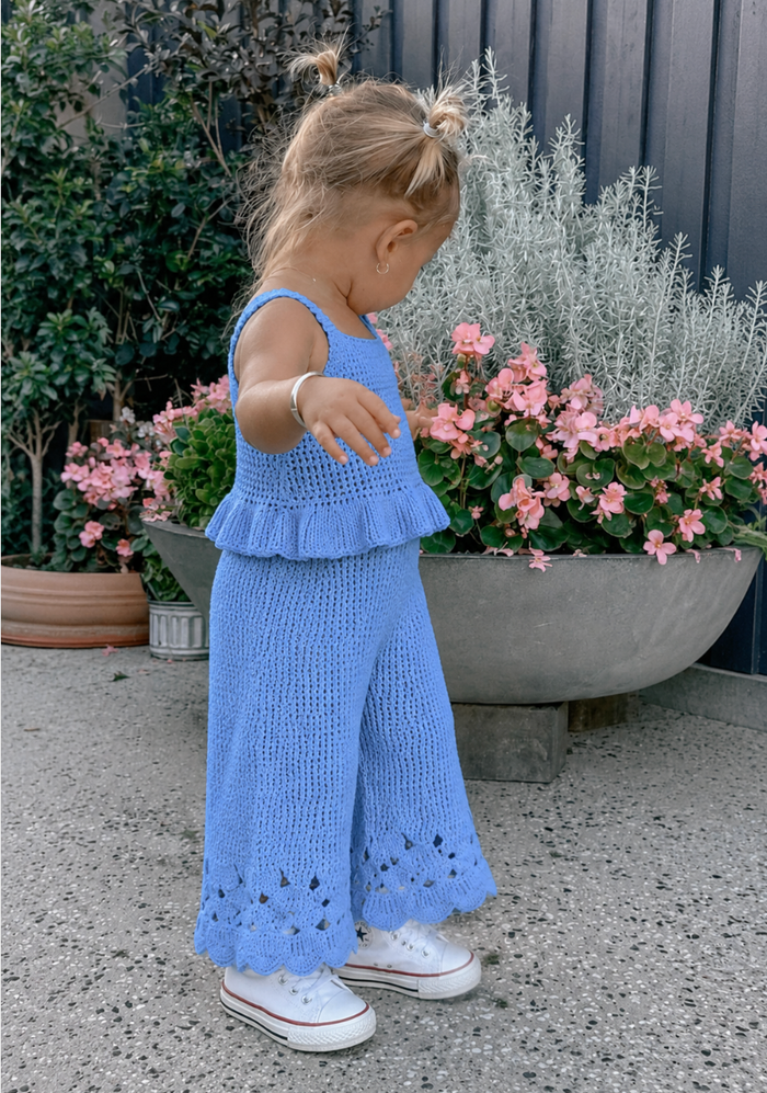 Sky blue crochet knit baby matching set