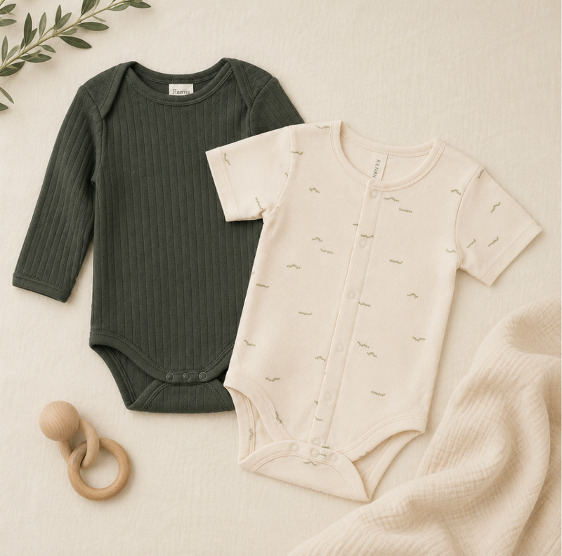 Organic Forest Green Pointelle Bodysuit and Organic Caterpillar Bodysuit (set)