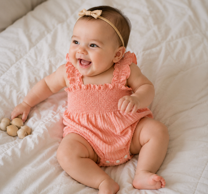 Coral Stretch-Cotton Baby Rompers