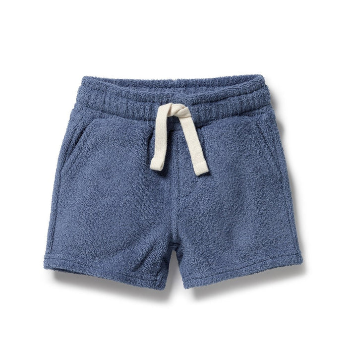 Deep blue organic cotton terry baby shorts