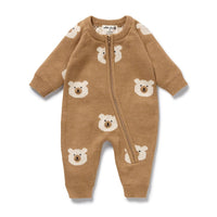 Beary Cute Organic Knitted Jacquard Growsuit — 0 to 3 Months