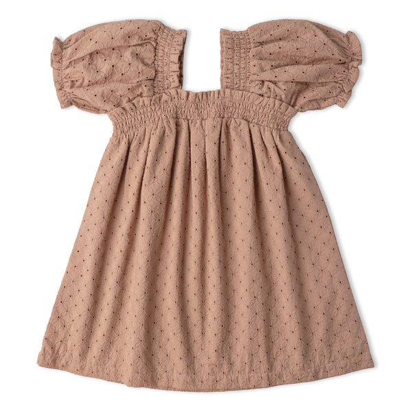 Clay Eyelet Bubble-Sleeve Kids Dress (vendor placeholder photo)