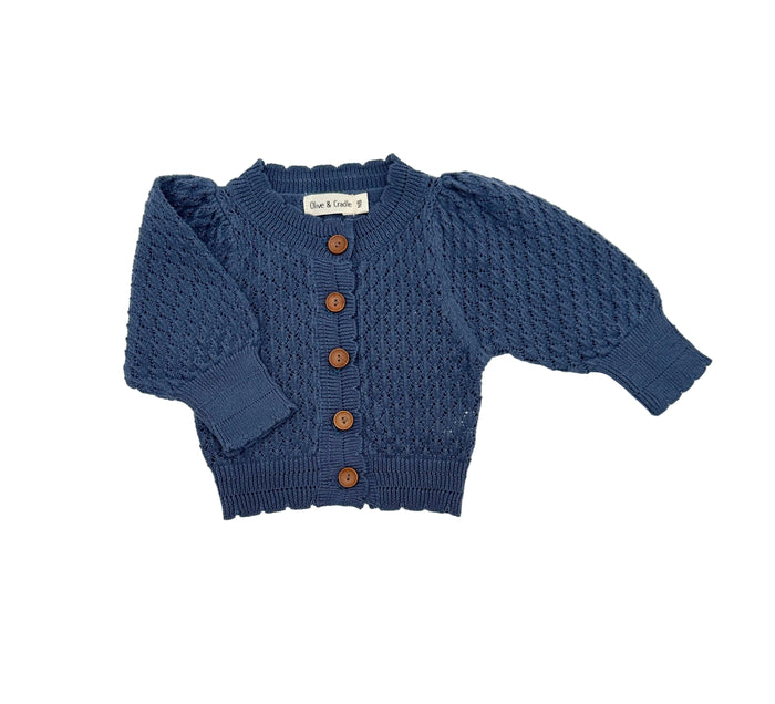Sapphire navy pointelle knit baby cardigan