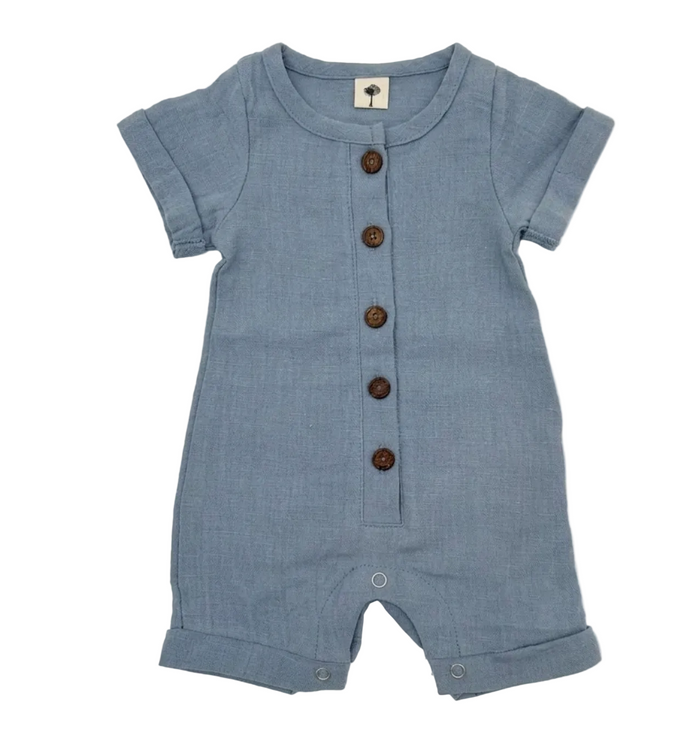 Blue checkered cotton baby romper