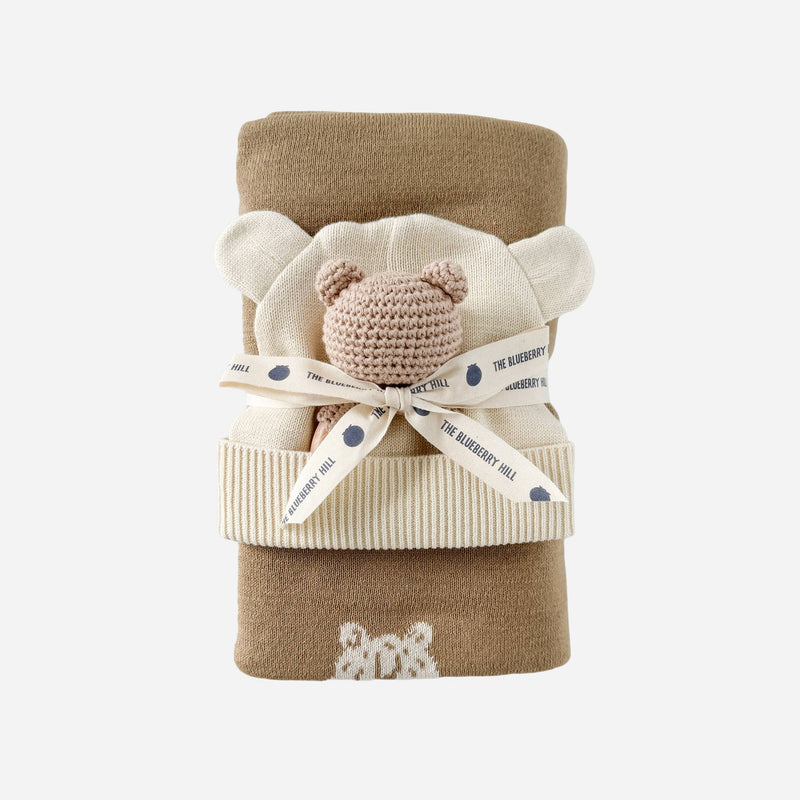 Set Honey Bear Blanket Hat and Teether Baby Gift Summer