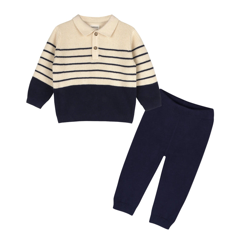 Classic Stripe Polo Knit Baby Pullover & Pant Set