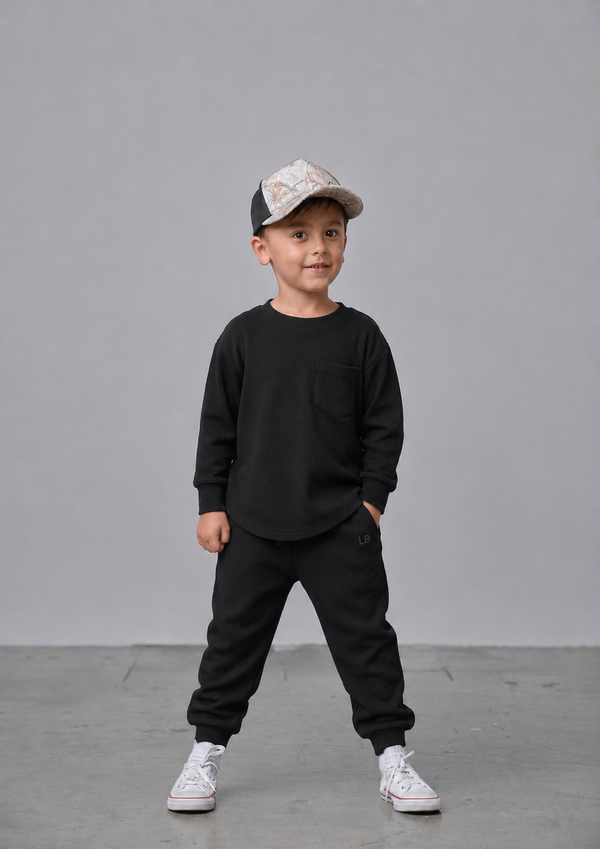 Black Waffle-Knit Kids Top (vendor placeholder photo)