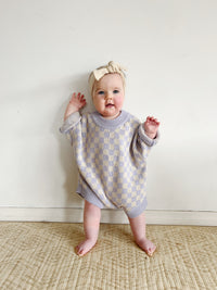 Checkerboard Knit Romper — Lilac & Oat