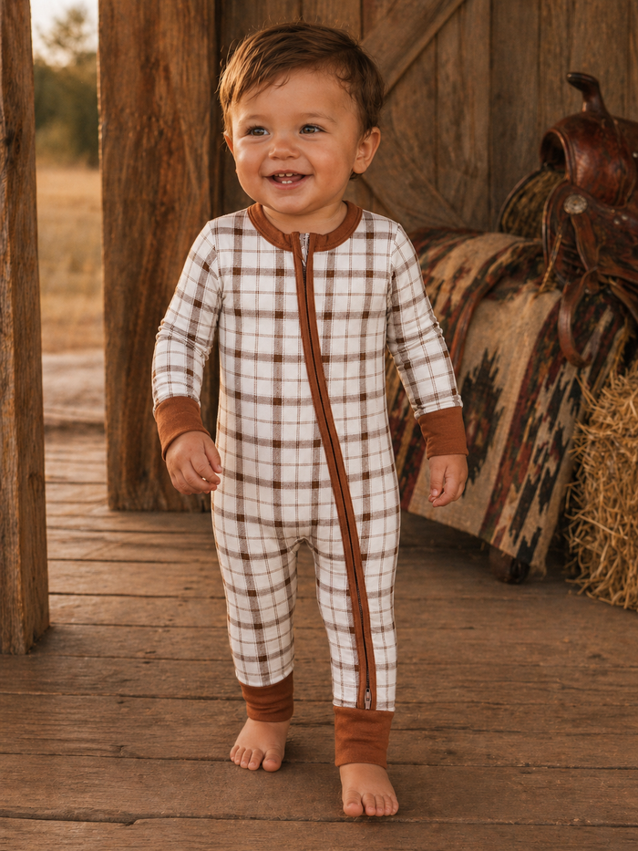 Homestead Plaid 2-Way Zip Baby Romper