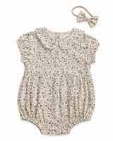 Baby girl floral cotton romper with bow, summer one-piece