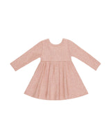 Rose ribbed long-sleeve baby dress in organic cotton