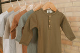 Organic Cotton Button Baby Romper: Army Green