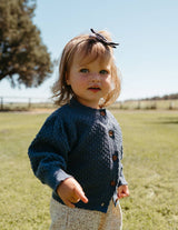 Sapphire navy pointelle knit baby cardigan – view 2