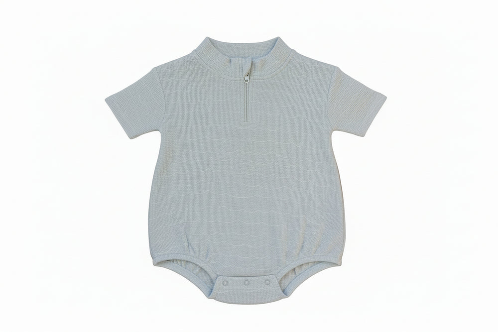 Soft blue stripe waffle knit bubble baby romper