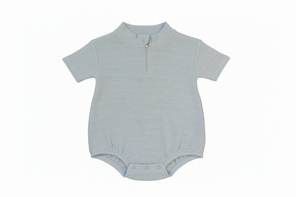 Soft blue stripe waffle knit bubble baby romper