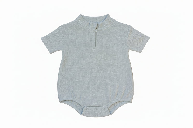 Waffle Knit Bubble Romper – Soft Blue