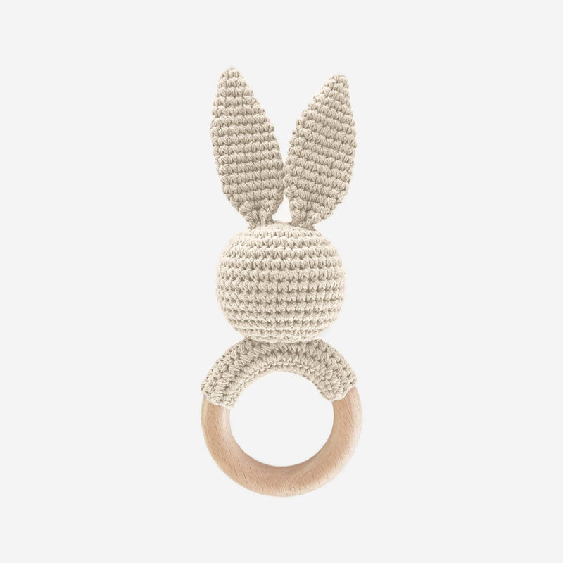 Teether Bunny Cream Cotton Rattle Baby Gift Spring