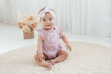 Pink daisy embroidered bubble baby romper – view 3