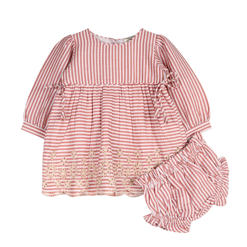 Striped Embroidered Organic Cotton Dress & Bloomer Set — Honey & Stitch baby & toddler clothing