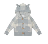 Blue & Cream Plaid Knit Hooded Cardigan