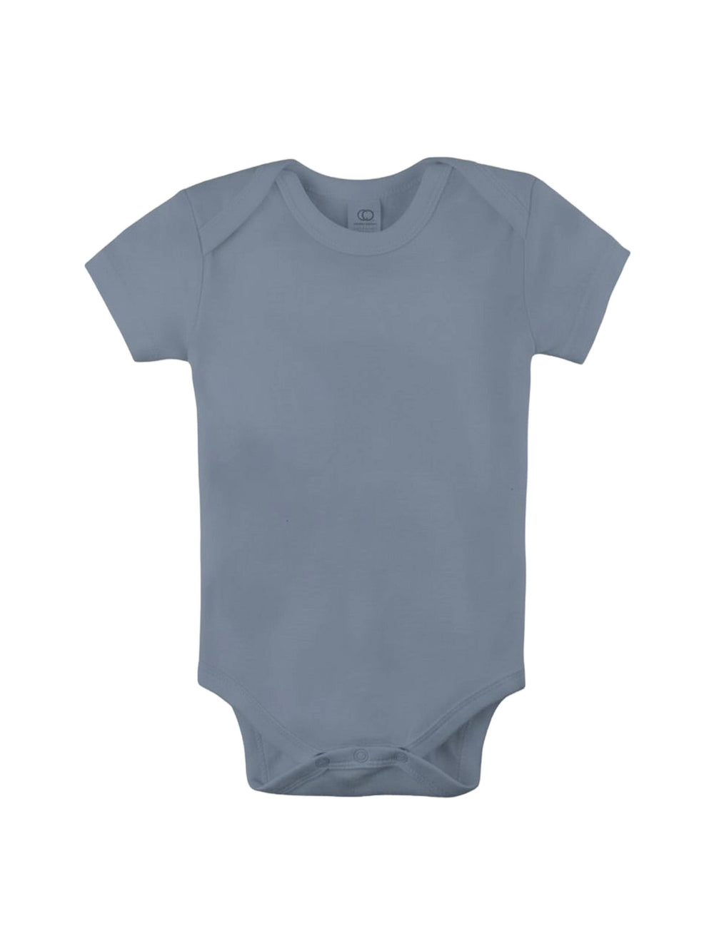 Plain blue baby onesie on a white background