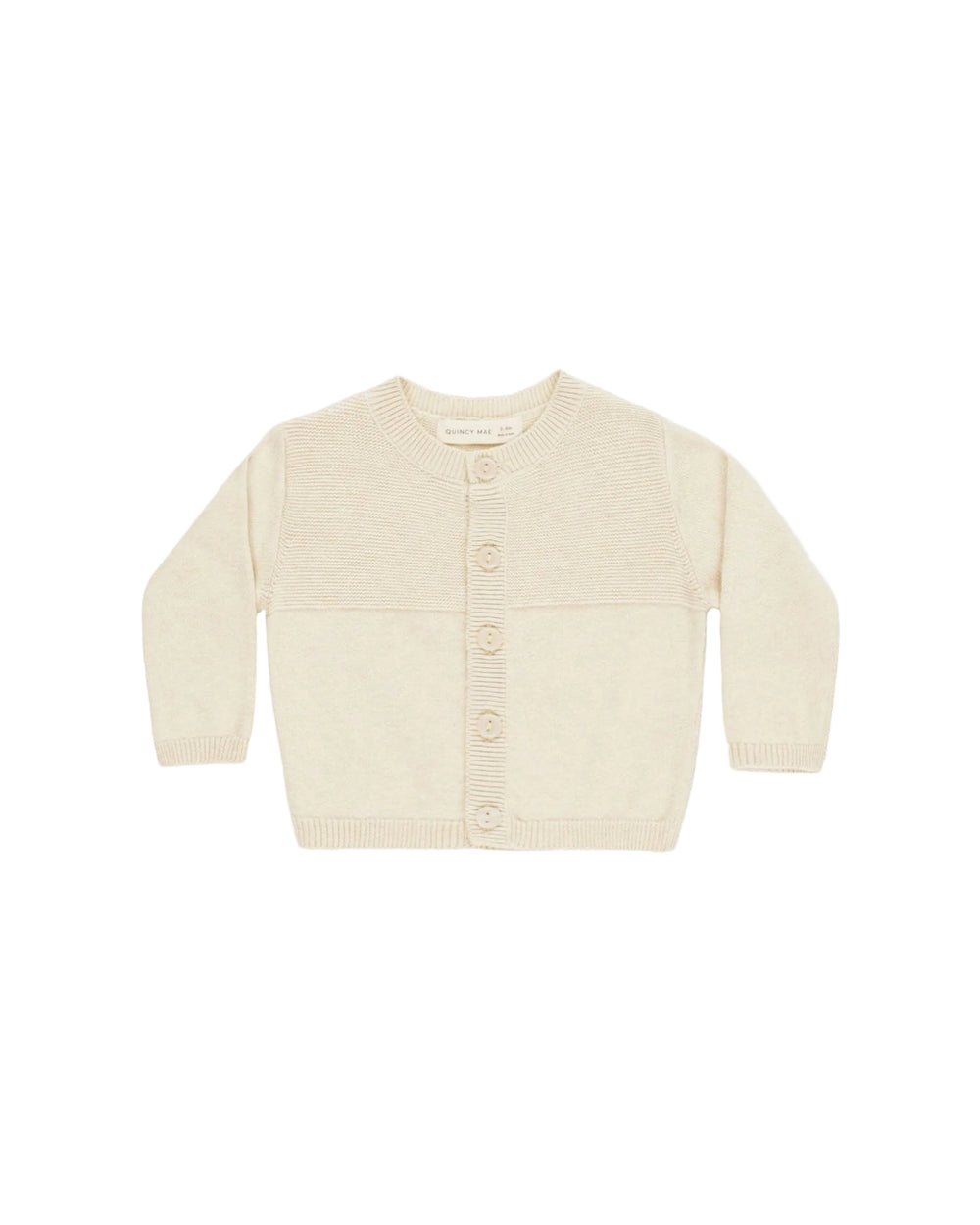Heathered natural button baby cardigan in organic cotton knit