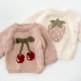 Strawberry Cotton Knit Baby Pullover Sweater – Cream