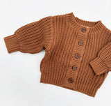 Autumn Brown Cotton Knit Baby Cardigan with Buttons