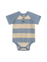 Striped raglan henley baby bodysuit in organic cotton