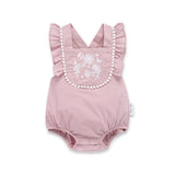 Pink daisy embroidered bubble baby romper