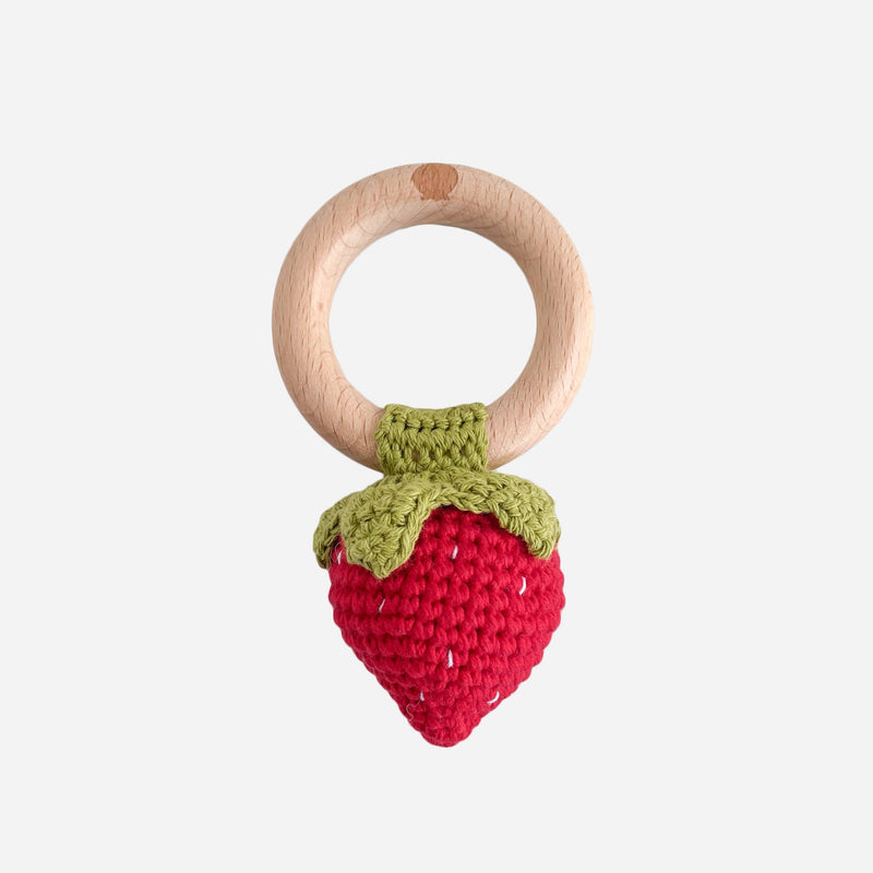 Teether Strawberry Red Cotton Crochet Rattle Baby Toy Summer