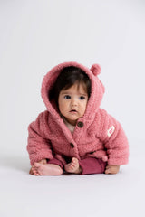 Mauve Pink Sherpa Teddy Hooded Baby Cardigan