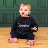Chunky Knit Slouchy Baby Pullover – Speckled Navy Organic Cotton