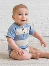 Striped raglan henley baby bodysuit – view 2