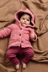 Mauve Pink Sherpa Teddy Hooded Baby Cardigan