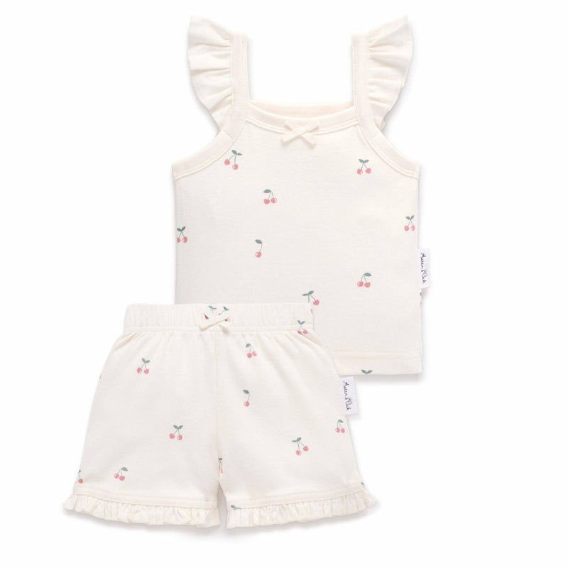 Cherry Print Ruffle Top & Shorts Set