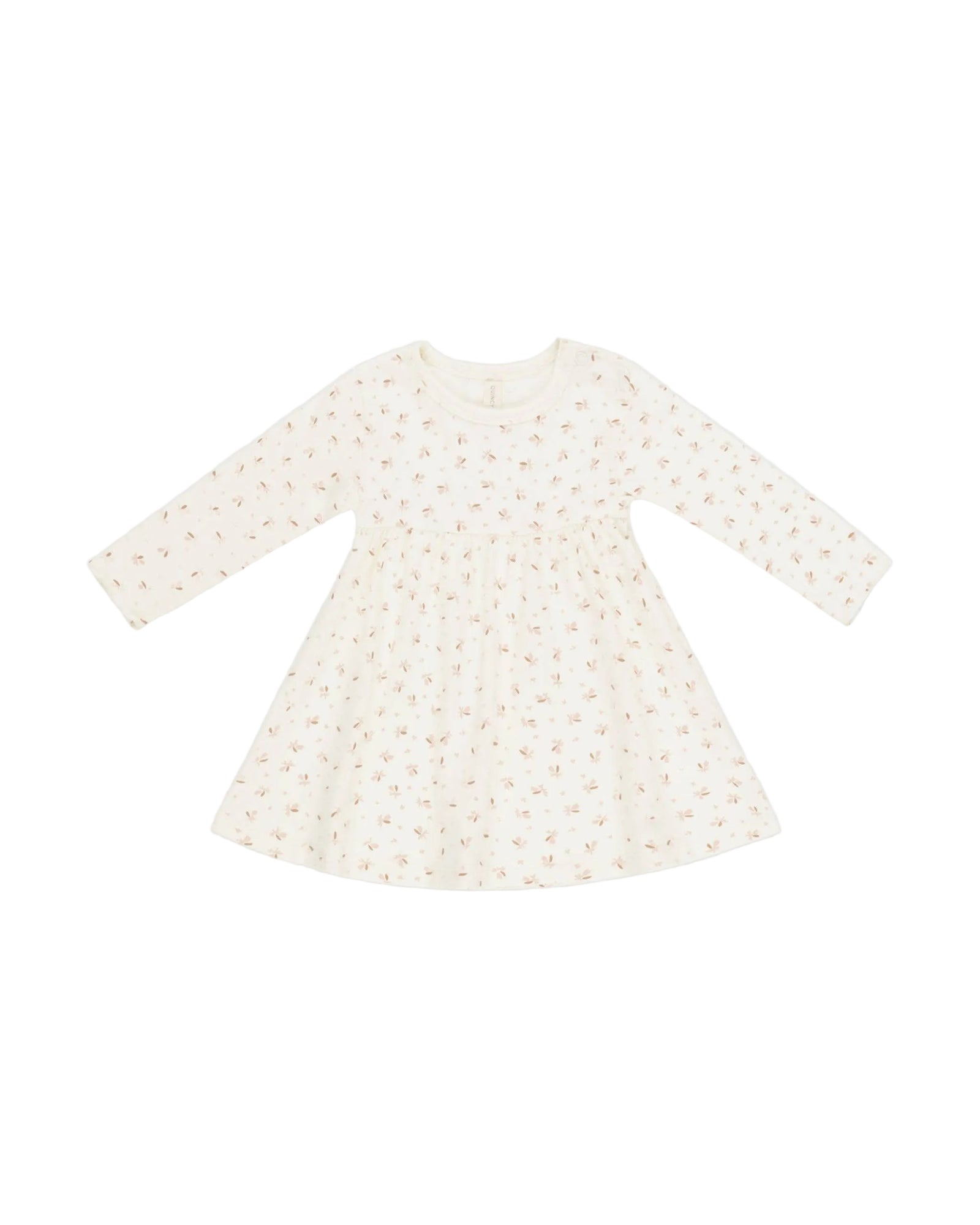 Baby dress with long sleeves and a round neckline on a white background