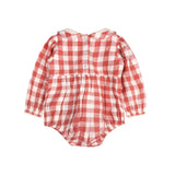 Cranberry Gingham Organic Cotton Baby Romper & Headband Set