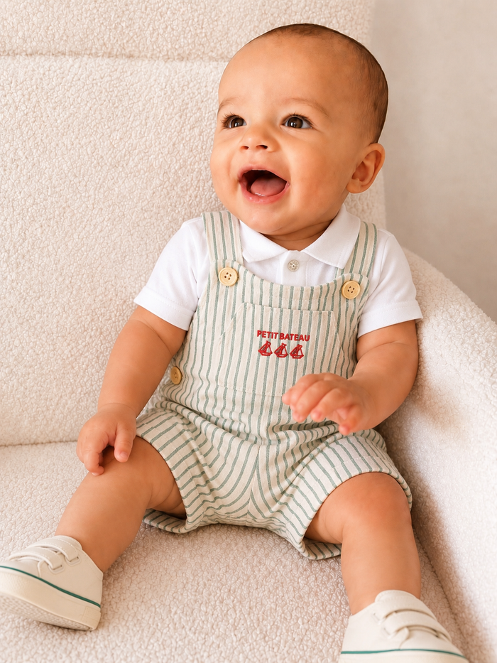 French Striped Overalls & Polo Set