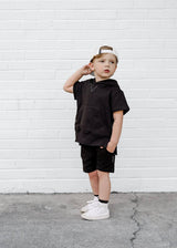 Black Short-Sleeve Kids Hoodie (vendor placeholder photo)