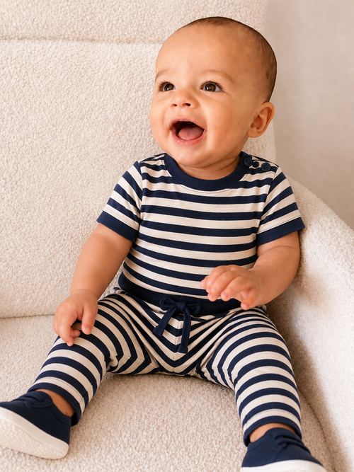 Striped Terry Sweatshirt and Shorts Set