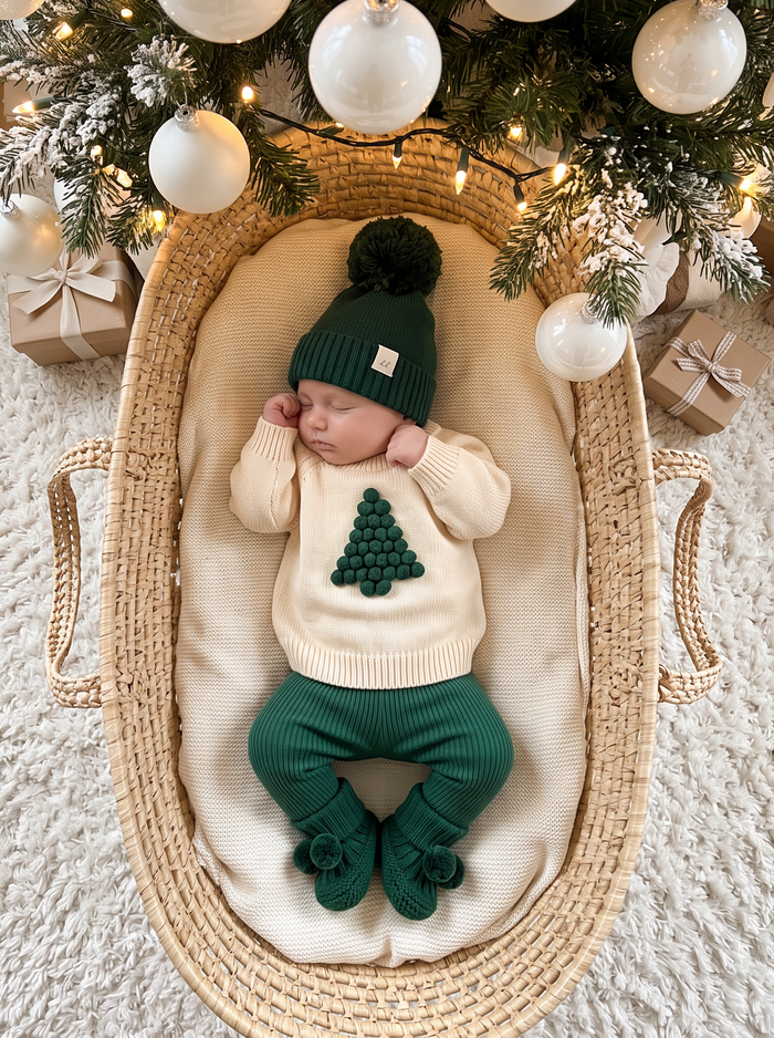 Cream Alpine Tree Pom Baby Pullover