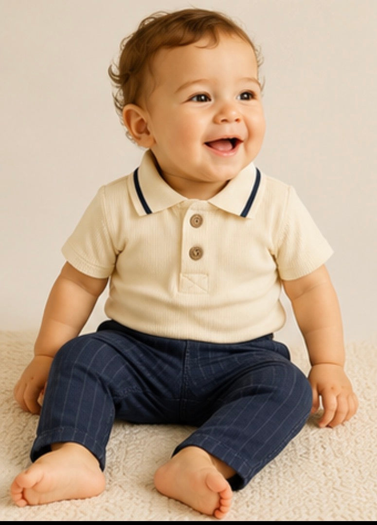 Bamboo Polo & Striped Baggy Pant Baby Outfit (18-24M)